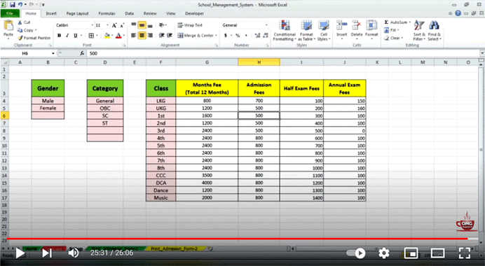 Student Fees Management System in excel