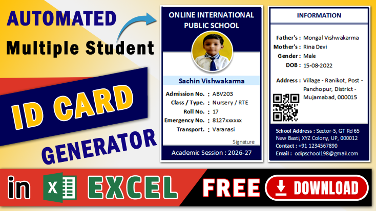 Multipal ID Card Generator Excel Project - Free Download for Schools, Coaching, Institute