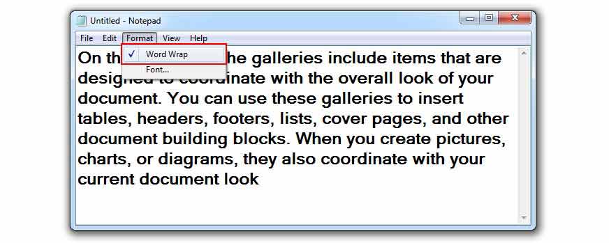 How to use word wrap command in Notepad