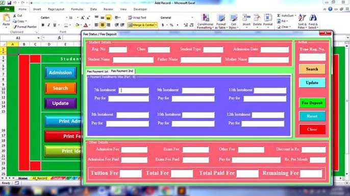 School Management System in Excel | Fees Deposit